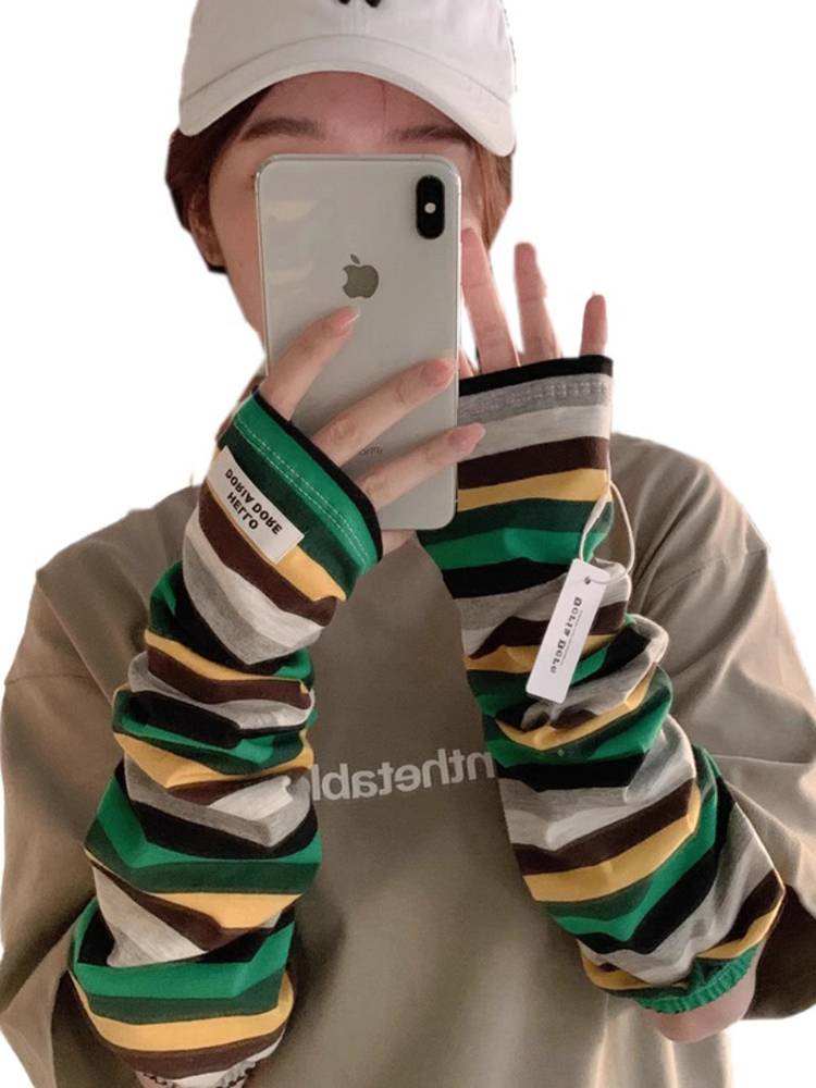 Sun-proof striped sleeves with long-term cotton-transmittance gloves driving with UV-protective ice sleeves
