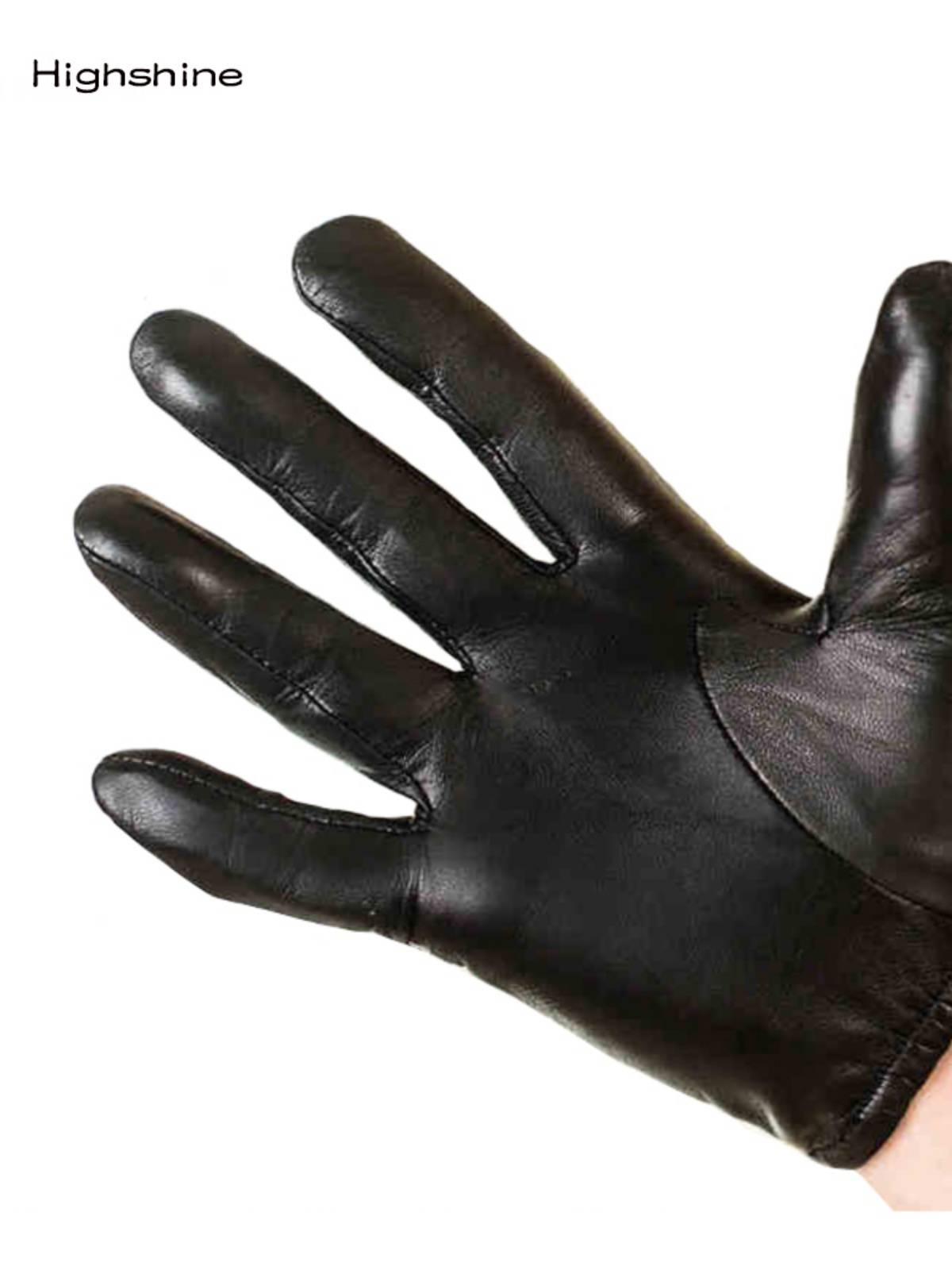 Leather glove men in winter plus velvet warm touch screen riding small sheepskin thin driving paste hand short leather gloves