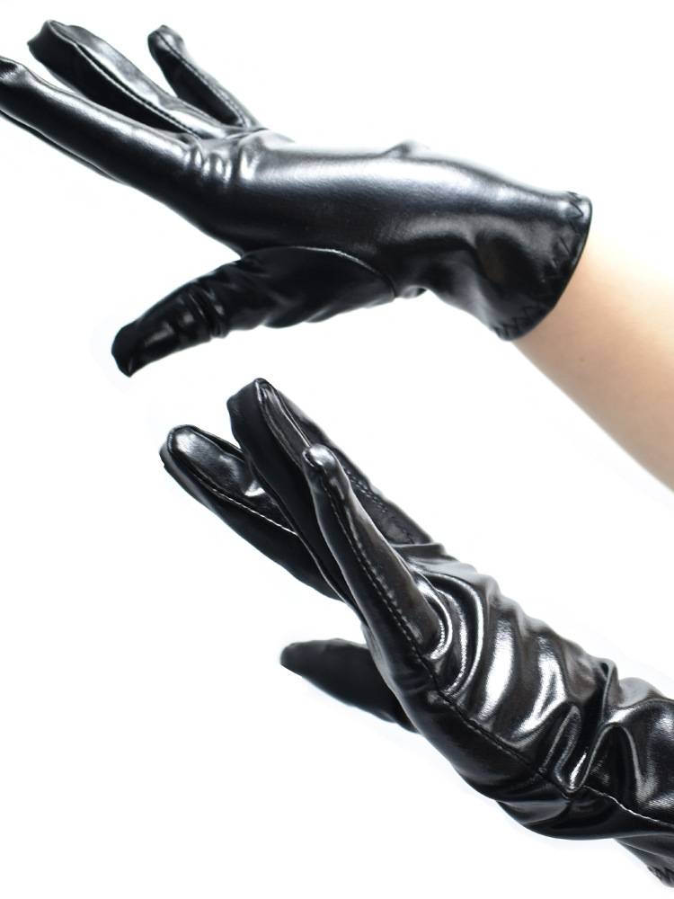 Lolita short patent leather gloves two -dimensional stage performance dance etiquette leather bright leather cos black punk v