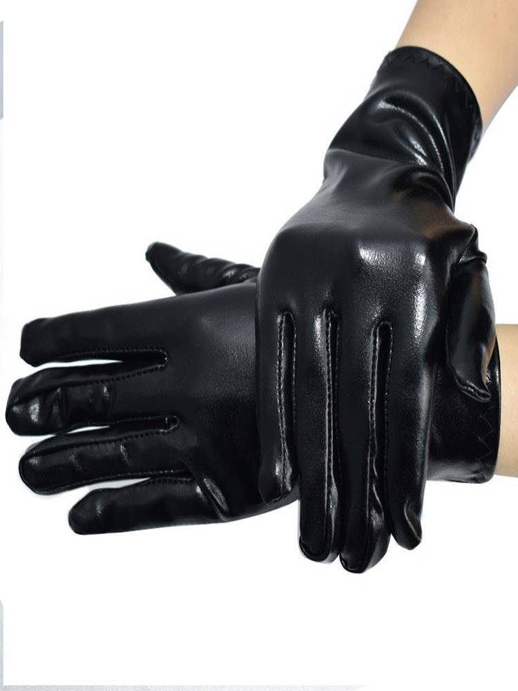 Lolita short patent leather gloves two -dimensional stage performance dance etiquette leather bright leather cos black punk v