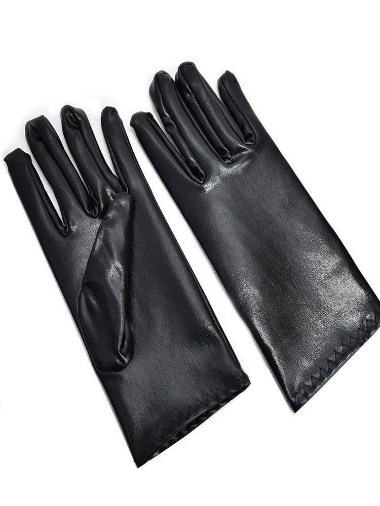 Lolita short patent leather gloves two -dimensional stage performance dance etiquette leather bright leather cos black punk v