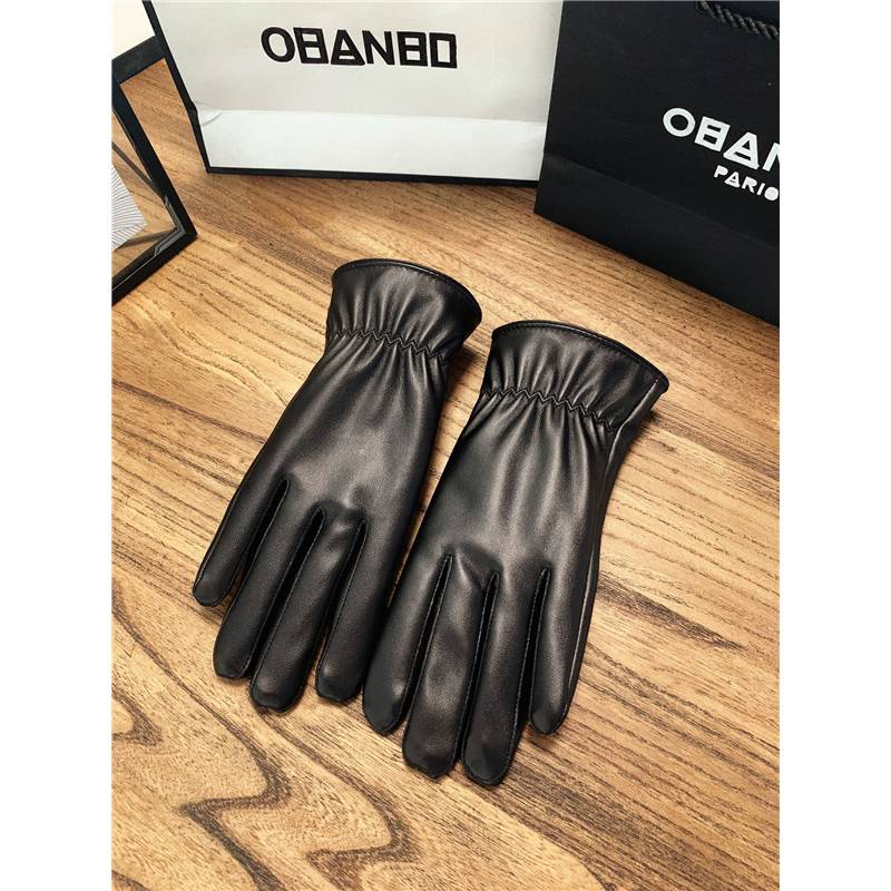 Leather glove women's winter warm and velvet thickened windproof and waterproof touch screen couple men driving Korean cute autumn cycling