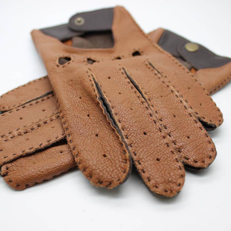 High-quality men's goatskin gloves, motorcyclists with bikes and classic grinding
