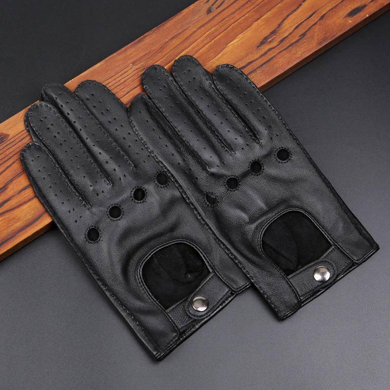 High-quality men's goatskin gloves, motorcyclists with bikes and classic grinding