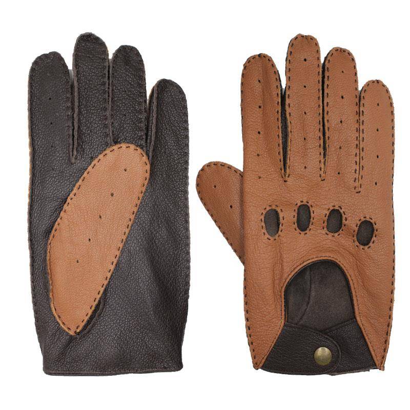 High-quality men's goatskin gloves, motorcyclists with bikes and classic grinding