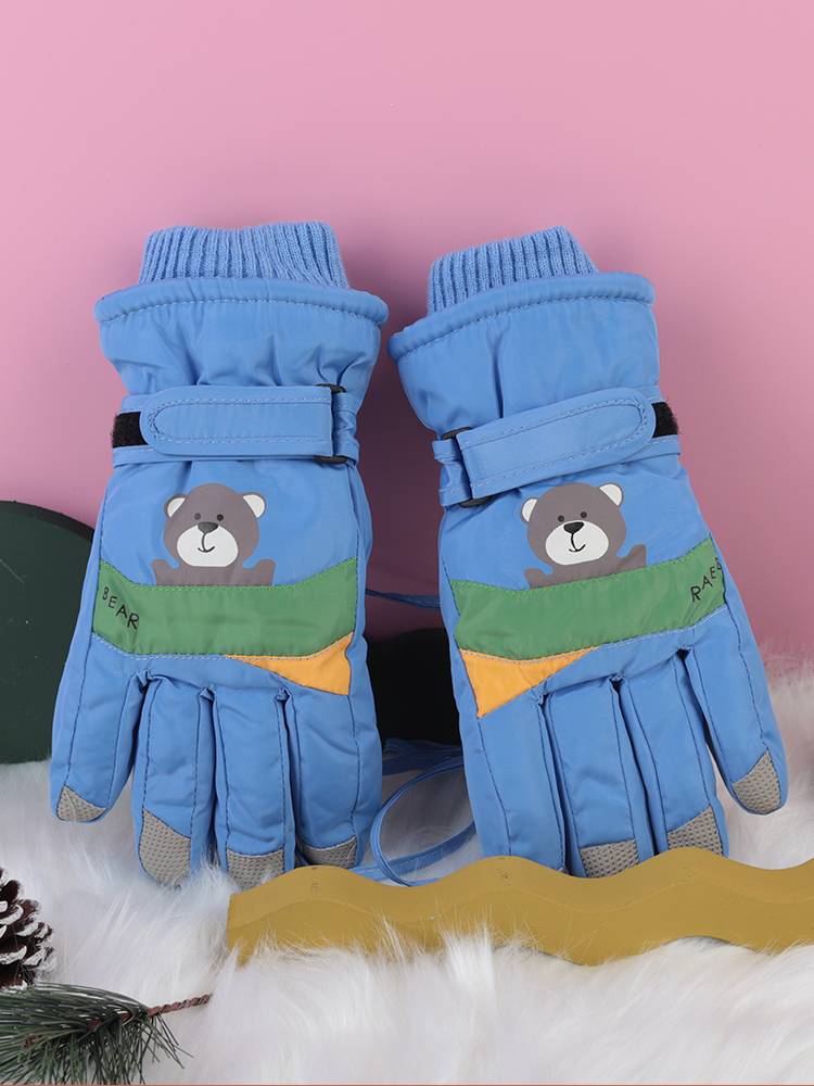 3-17-year-old children, big children with thick cold prevention, water, windproof, anti-skid, warm ski, play snow cotton gloves winter