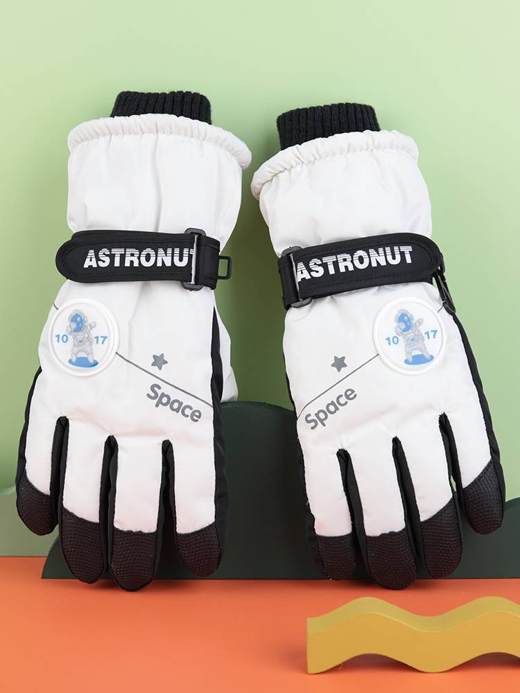 3-17-year-old children, big children with thick cold prevention, water, windproof, anti-skid, warm ski, play snow cotton gloves winter