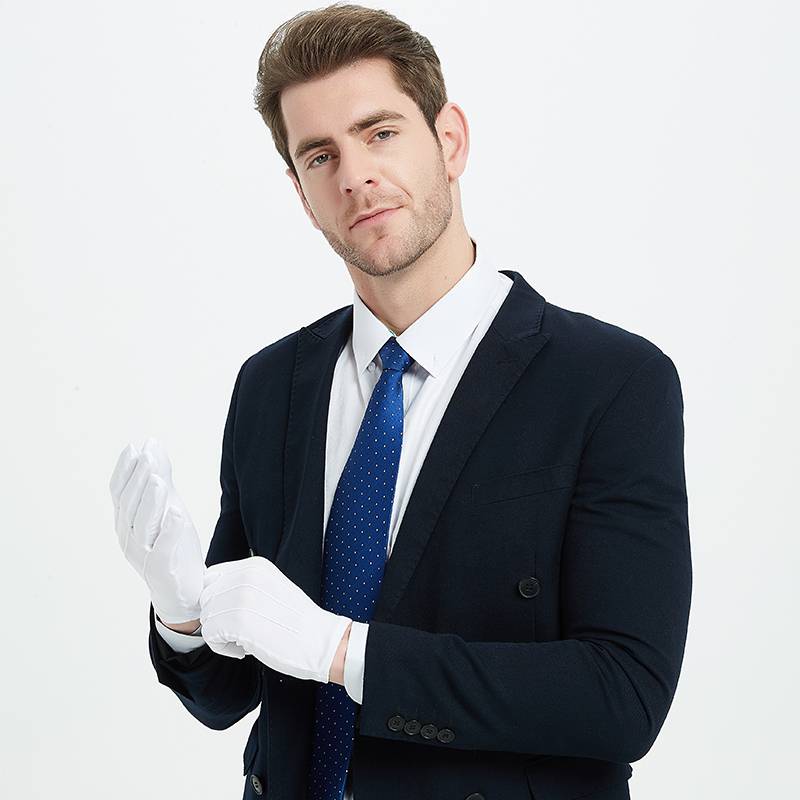 Nylon three -tear polyester white gloves with etiquette fastening performance security driver Wenwan work labor security inspection short thin models