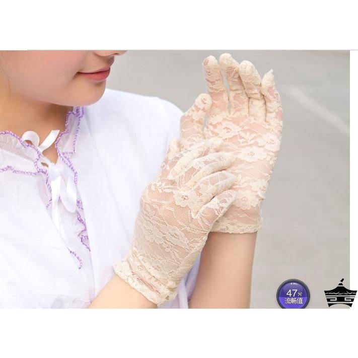 Drive sunscreen lace gloves in spring and summer, short -haired wedding bride white etiquette gloves black and red