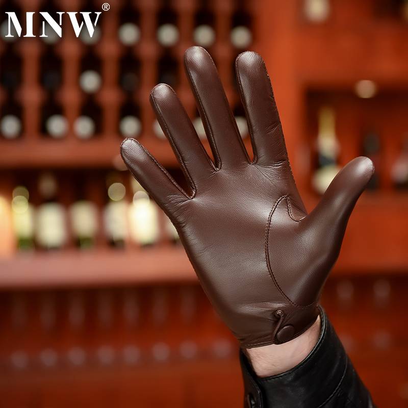 The head layer of the small sheepskin glove men's leather touch screen locomotive driving riding hollow monochriper slim glove