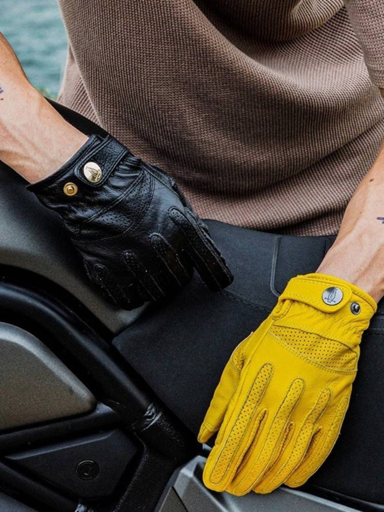 MR Motor Retro Sheepskin Locomotive Riding Net Eyes Breath Gloves Gloves Glores Leather Motorcycle Plel Warm Full Finger Set