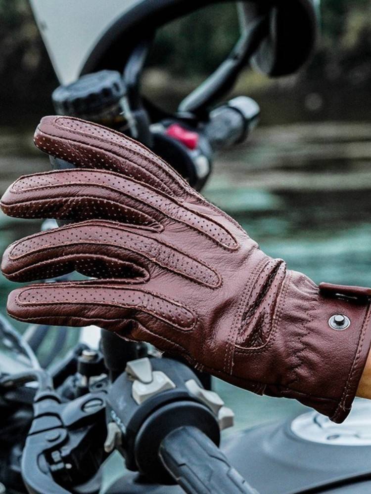 MR Motor Retro Sheepskin Locomotive Riding Net Eyes Breath Gloves Gloves Glores Leather Motorcycle Plel Warm Full Finger Set