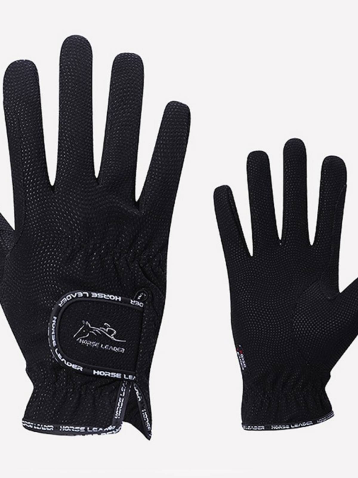 The horse gloves ride the horse gloves, the man and the woman with the smoother gloves, the boy and the girl with the white gloves