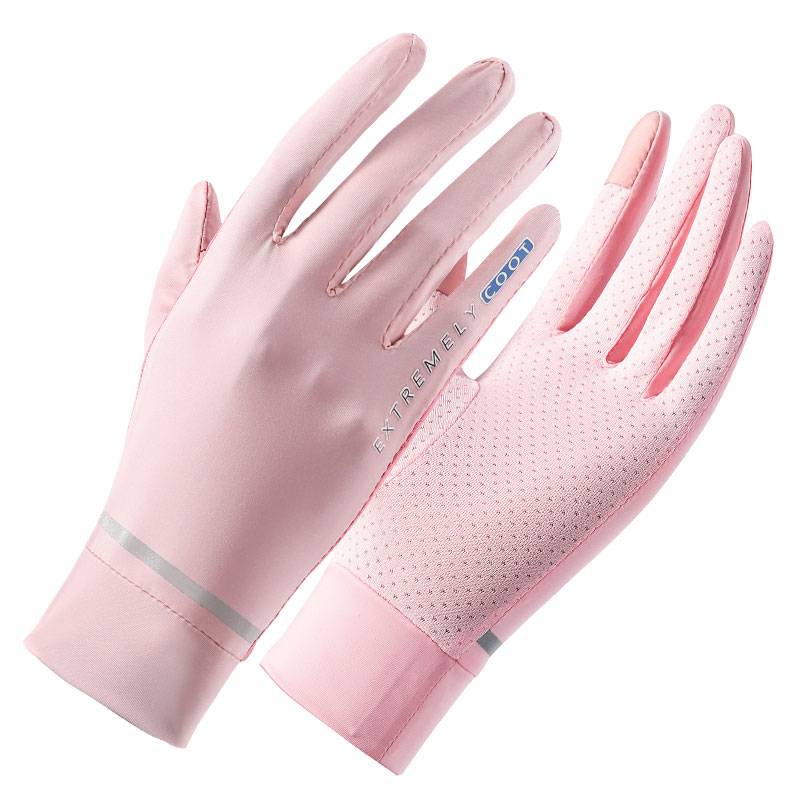 Ice silk gloves women's sunscreen models summer dew fingers anti -slip touch screen riding driving and leaking two -finger riding electric car gloves