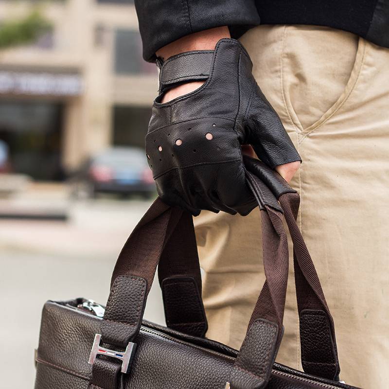 Male semi -finger interception of leather gloves driver driving special forces thin outdoor fitness mountaineering non -slip cycling tactics