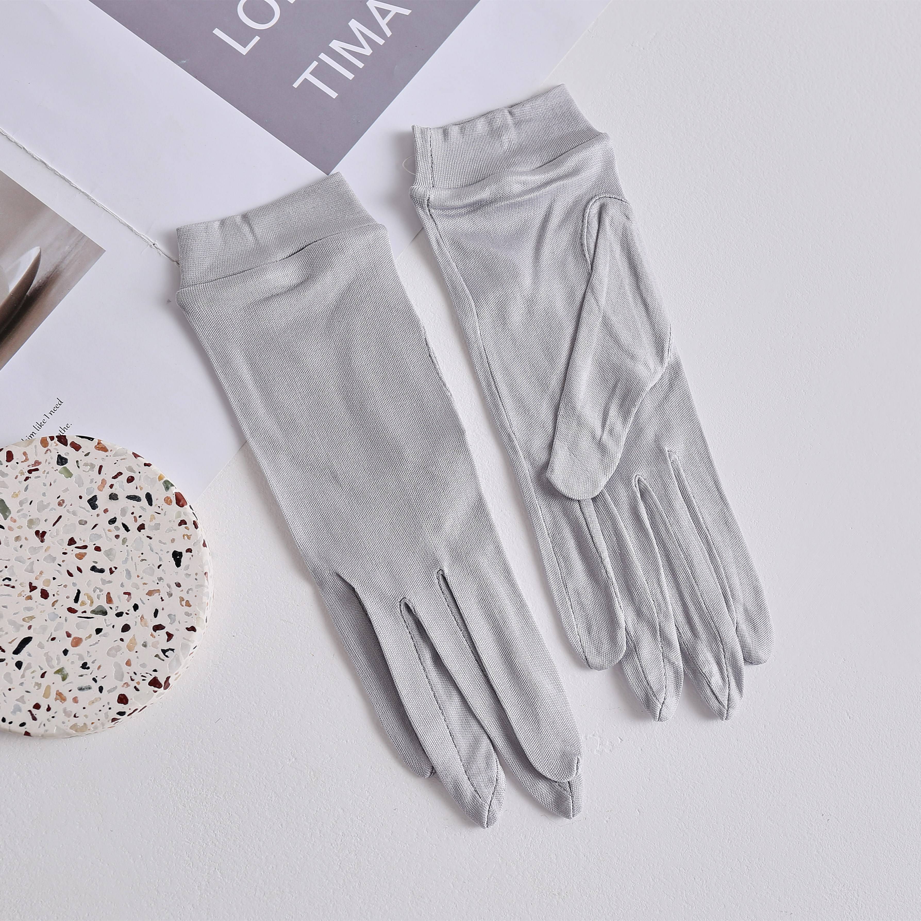100%mulberry silk full finger sleeve sleeve sunscreen skin, sleep, anti -ultraviolet driving short real silk plate bead glove