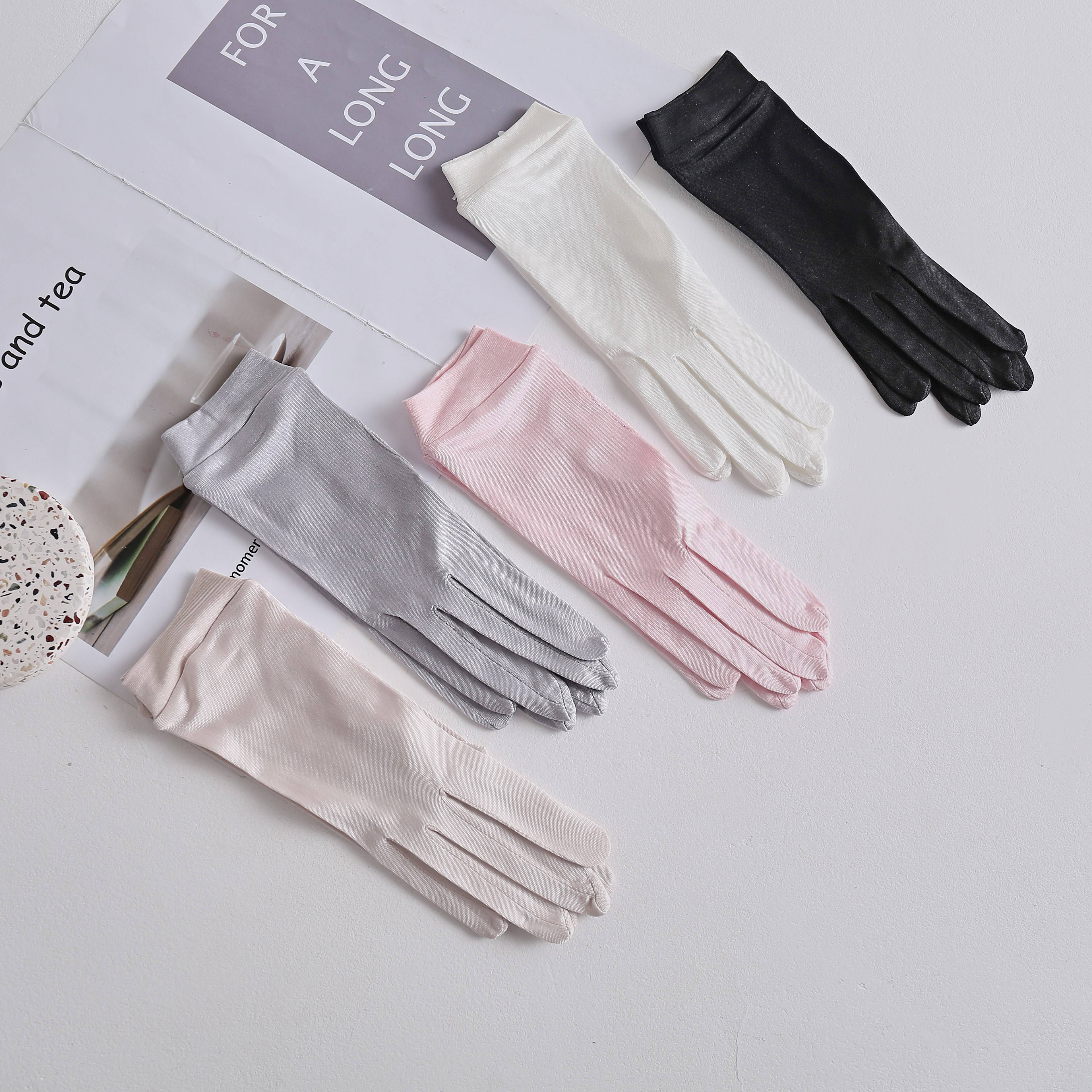 100%mulberry silk full finger sleeve sleeve sunscreen skin, sleep, anti -ultraviolet driving short real silk plate bead glove