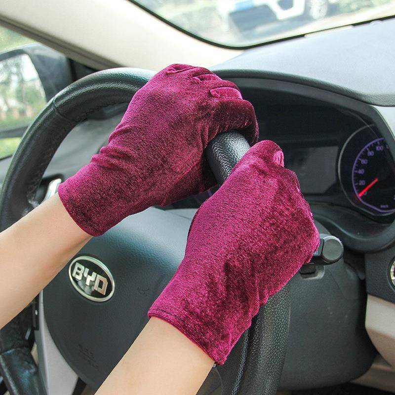 Women's gloves Winter elastic five -finger adult female etiquette gold velvet dance wedding performance riding driving gloves