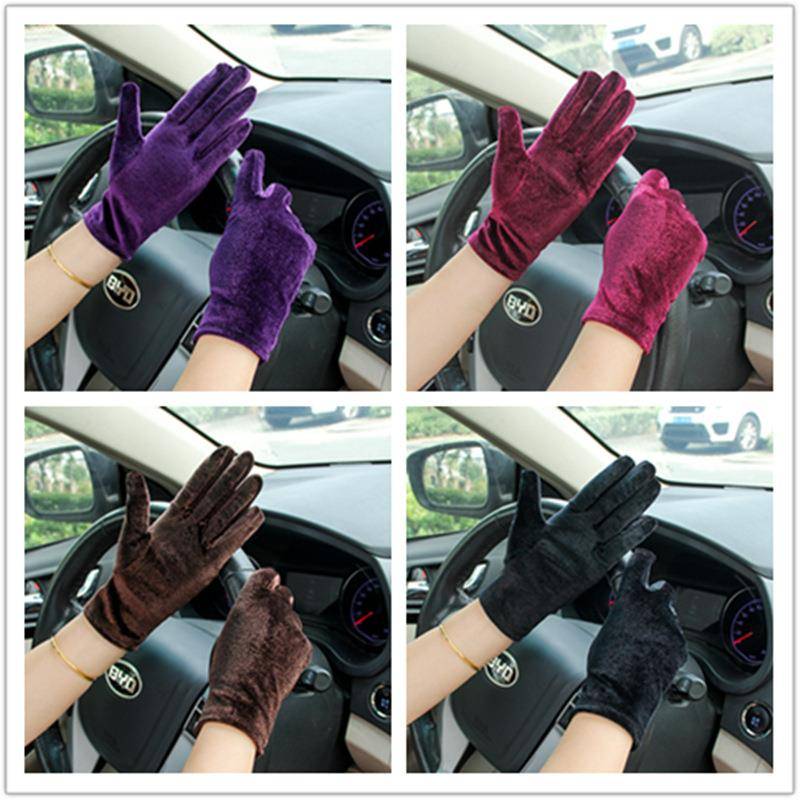 Women's gloves Winter elastic five -finger adult female etiquette gold velvet dance wedding performance riding driving gloves