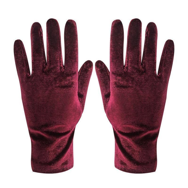 Women's gloves Winter elastic five -finger adult female etiquette gold velvet dance wedding performance riding driving gloves