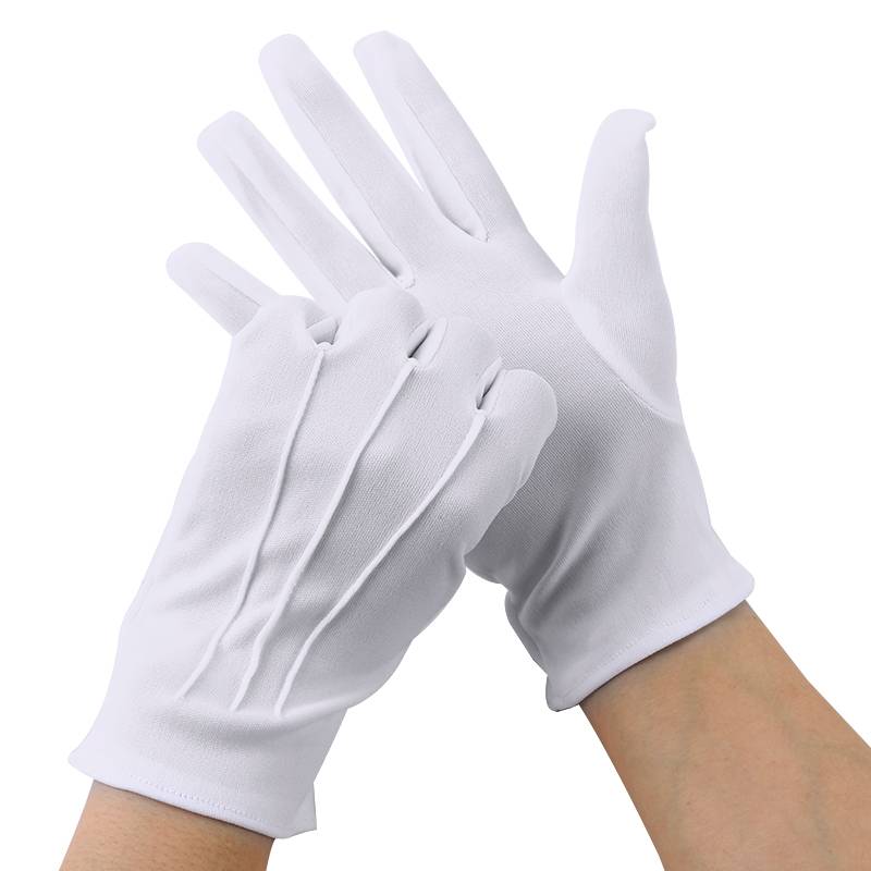 Etiquette white three -band buckle white glove performance security white text driving men and women work ceremonies welcome gloves