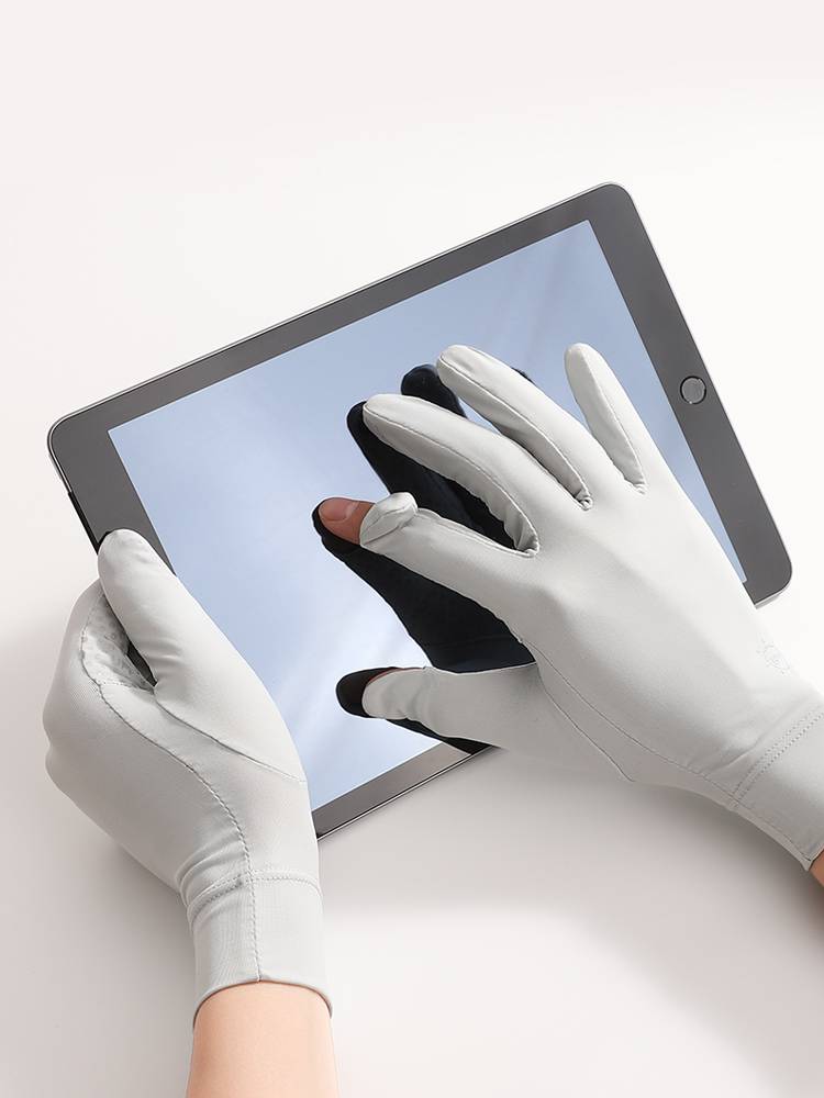 Summer sunscreen gloves Female ice silk thin -screen touch screen outdoor leaky two fingers driving full finger flipping