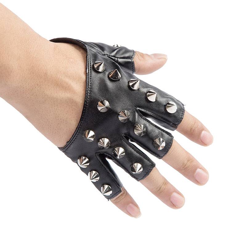 Semi -finger gloves Male girl Penp hipid rivets half -finger leather gloves exposed finger showing gloves thunderbolt dance