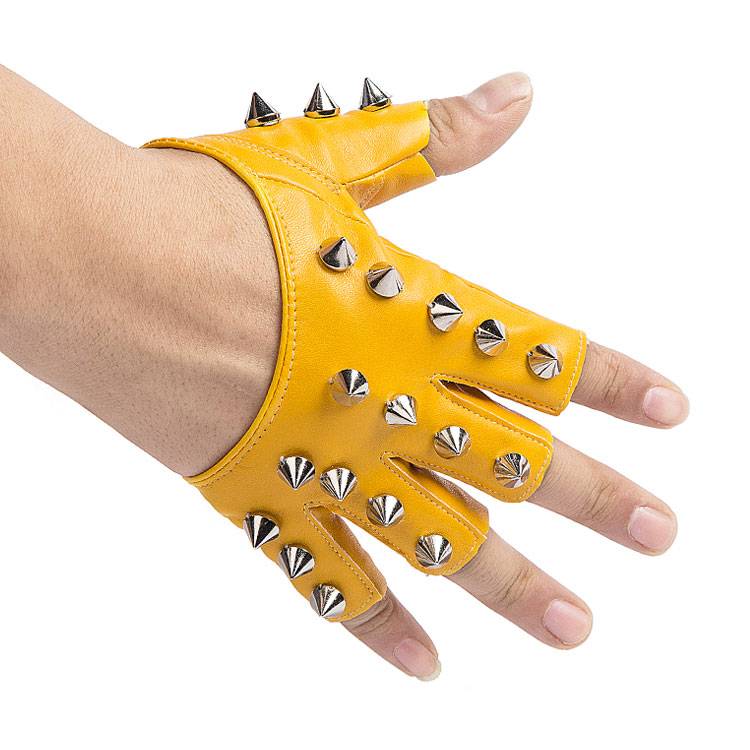 Semi -finger gloves Male girl Penp hipid rivets half -finger leather gloves exposed finger showing gloves thunderbolt dance