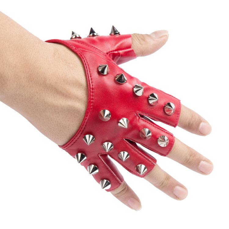 Semi -finger gloves Male girl Penp hipid rivets half -finger leather gloves exposed finger showing gloves thunderbolt dance