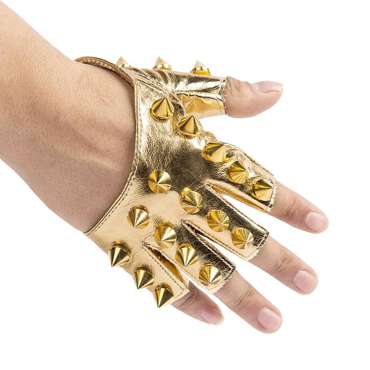 Semi -finger gloves Male girl Penp hipid rivets half -finger leather gloves exposed finger showing gloves thunderbolt dance