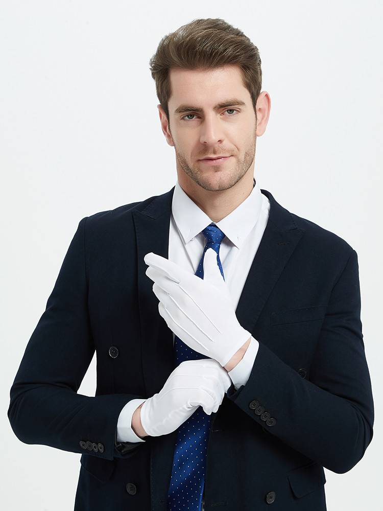 Etiquette Bai Sanjin Men and Women's White Gloves Thin Short Spring and Summer Hotel Performance Flag Raise Security Driving Rites Get Gloves