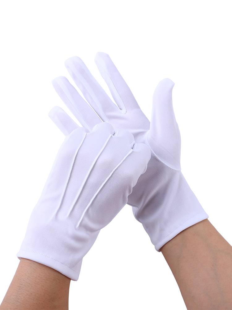 Etiquette Bai Sanjin Men and Women's White Gloves Thin Short Spring and Summer Hotel Performance Flag Raise Security Driving Rites Get Gloves