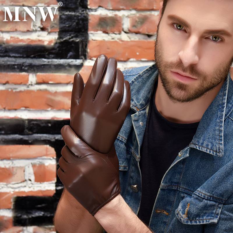 Men's head layer goats shear gloves driving single leather short -handed hand touch screen warm leather gloves