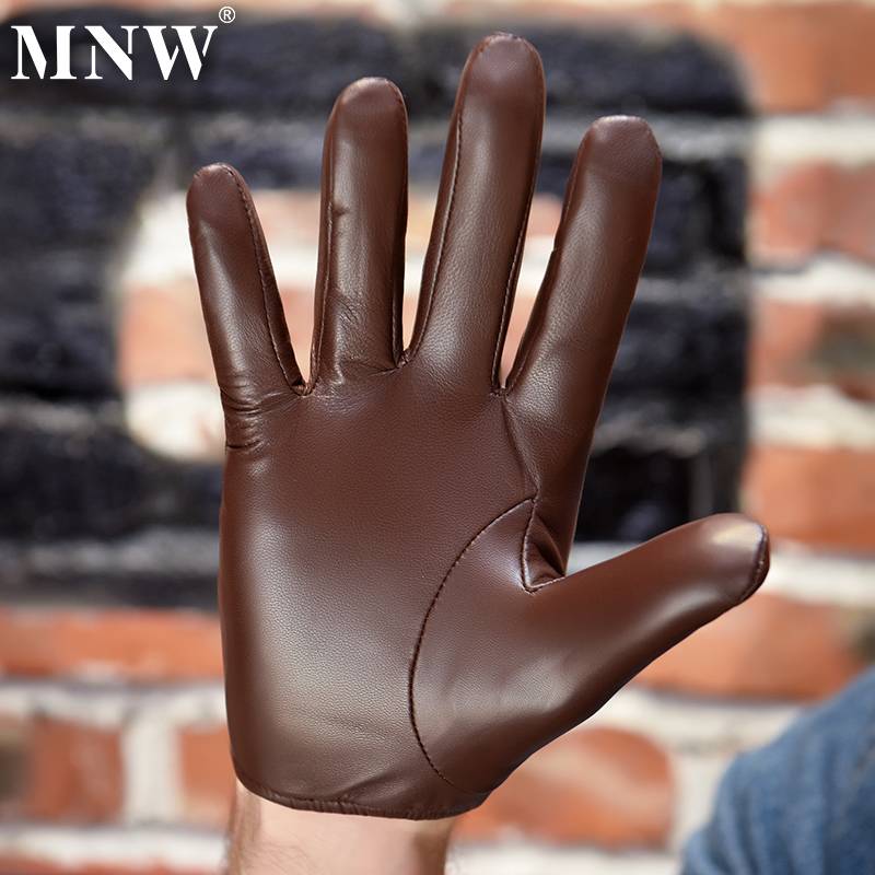 Men's head layer goats shear gloves driving single leather short -handed hand touch screen warm leather gloves