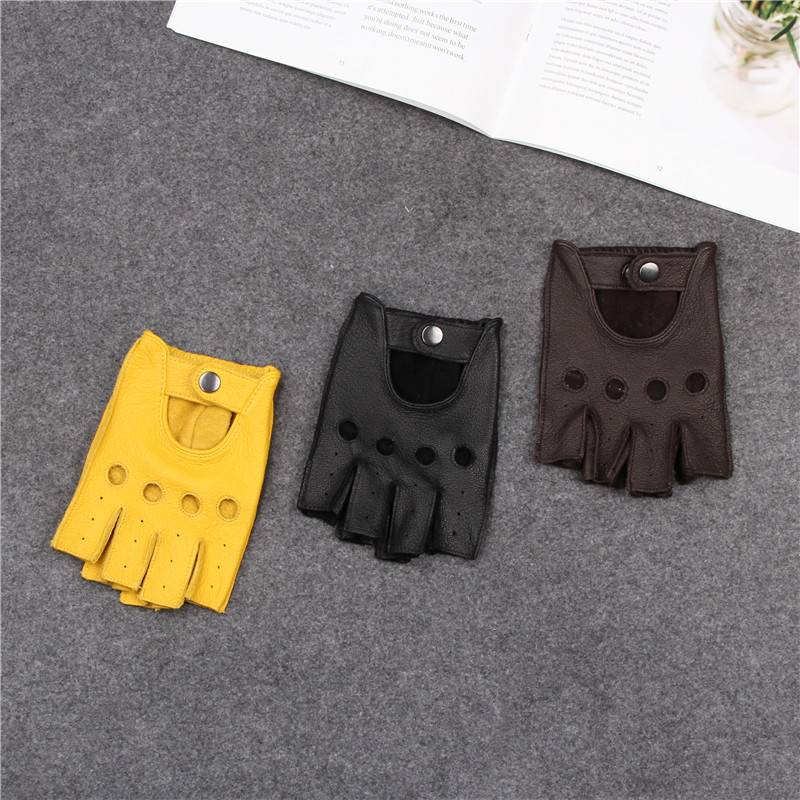 Summer fitness semi -finger glove men's deer leather ride retro motorcycle motorcycle non -slip sports sheepskin