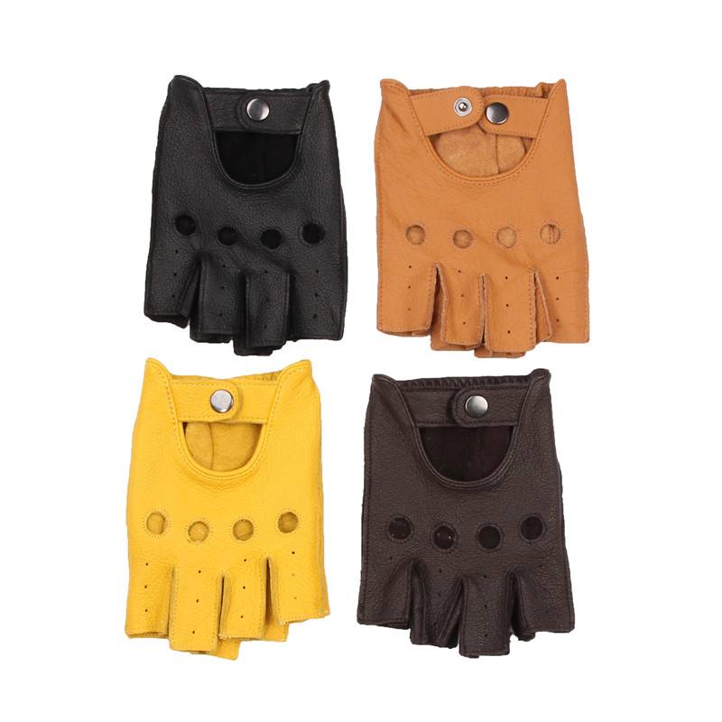 Summer fitness semi -finger glove men's deer leather ride retro motorcycle motorcycle non -slip sports sheepskin