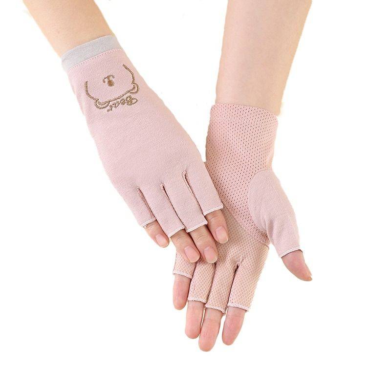 Nails sunscreen gloves women's ultraviolet anti -black semi -finger thin driving riding anti -sliding dew fingers air -breathable spring and summer