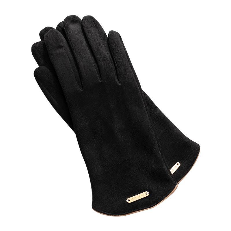 Keep warm glove men's winter Korean version of suede windproof driving riding women autumn and winter plus velvet thickened dew fingers touch screen