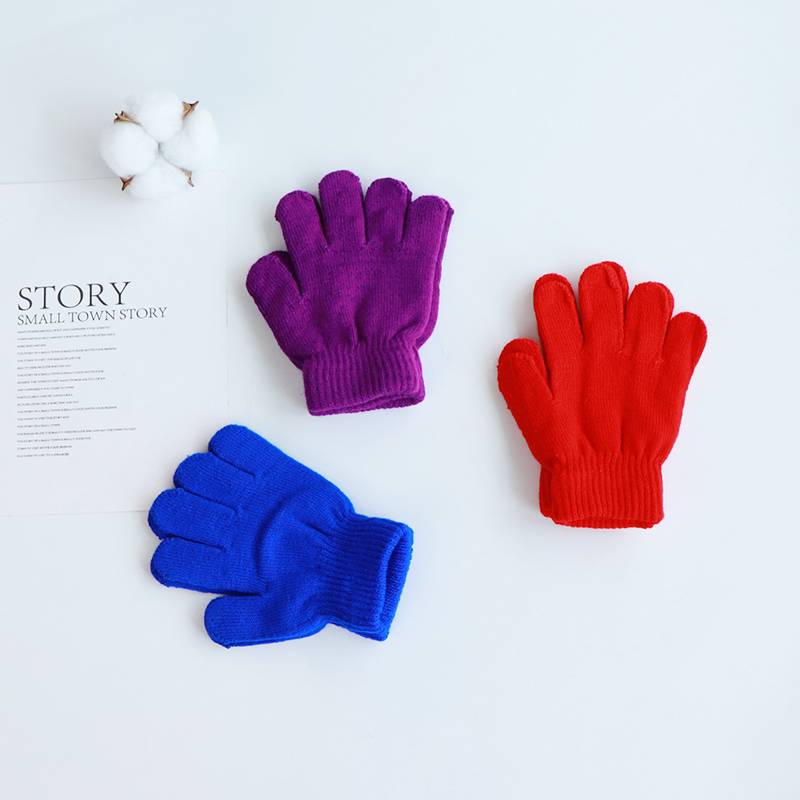 Children's gloves autumn and winter ride gloves anti -cold kindergarten elementary school students knit white gloves labor tug of war