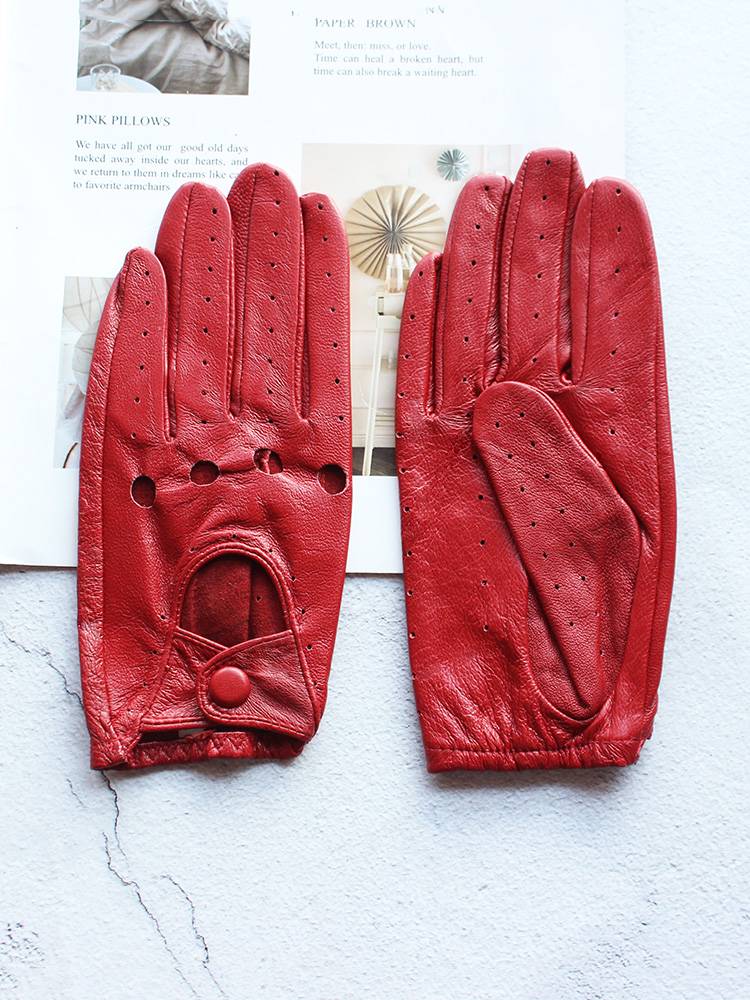 Full refers to drivers driving motorcycle riding leather gloves female thin single -layer sheepskin hollow and breathable spring and autumn cycling