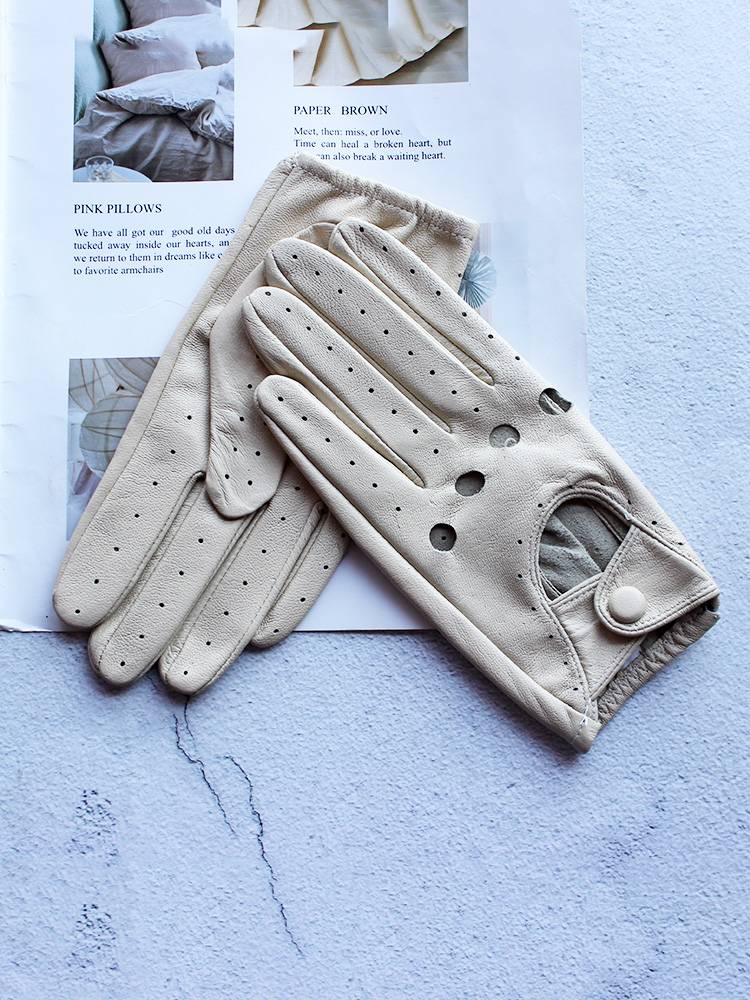 Full refers to drivers driving motorcycle riding leather gloves female thin single -layer sheepskin hollow and breathable spring and autumn cycling