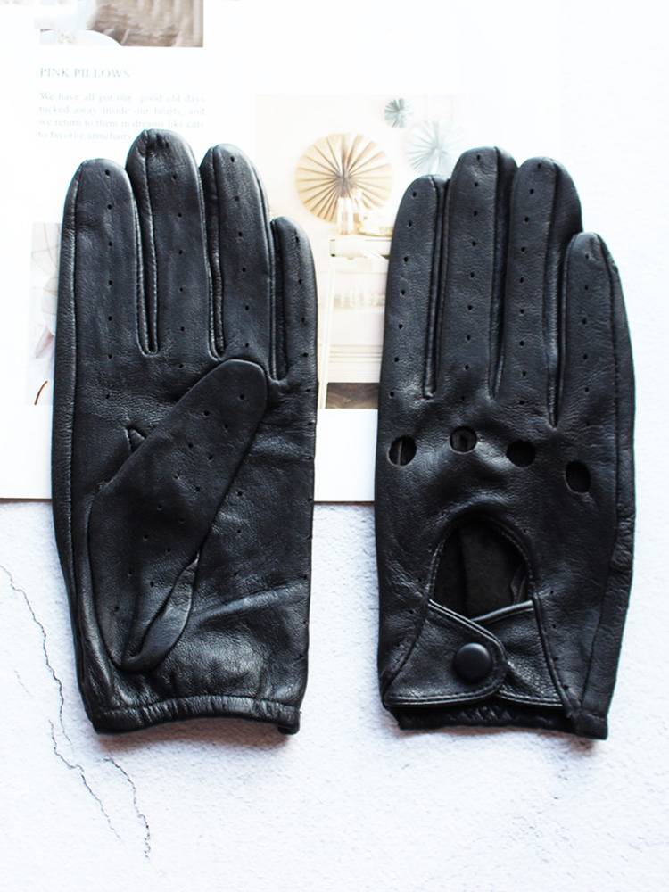 Full refers to drivers driving motorcycle riding leather gloves female thin single -layer sheepskin hollow and breathable spring and autumn cycling