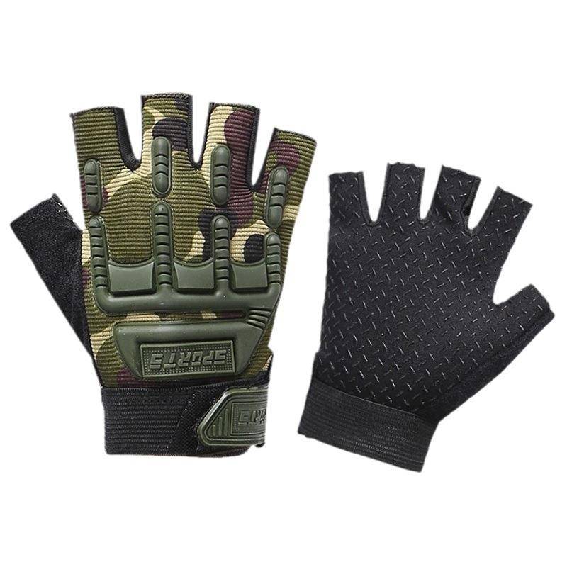 Children's tactical equestrian glove boys dew fingers outdoor semi -finger non -slip sports riding horse -riding sunscreen camouflage training