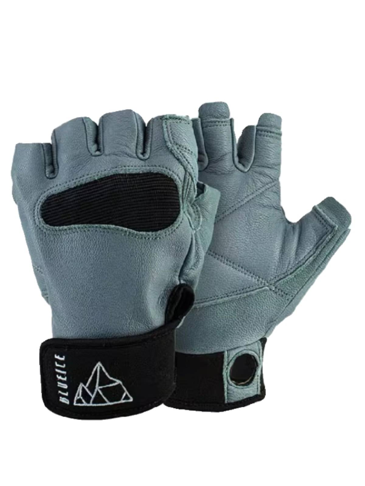 New Blueice professional outdoor climbing newcomer entry to protect glove cowhide wear -resistant half refers to men and women