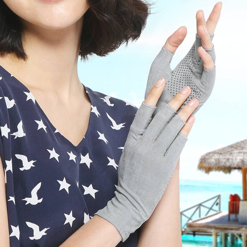 Warmen men and women universal imitation suede non -slip sweat -sucking text gloves driving sunscreen driver gloves half finger