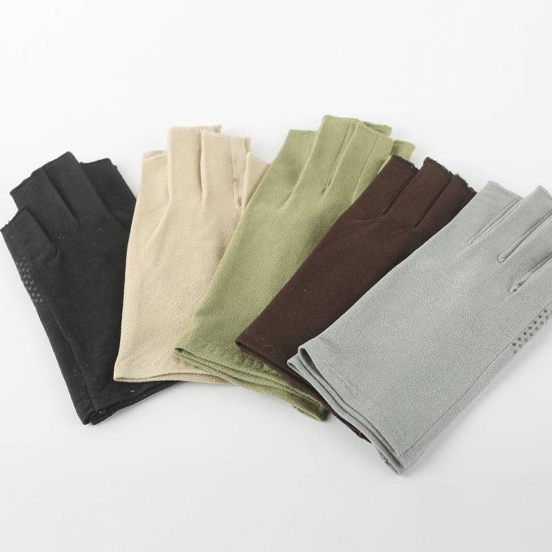 Warmen men and women universal imitation suede non -slip sweat -sucking text gloves driving sunscreen driver gloves half finger