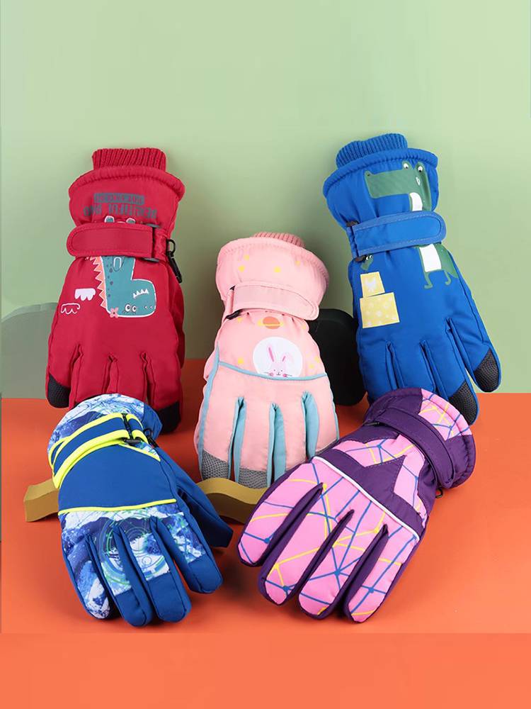 3-17-year-old children, big children with thick cold prevention, water, windproof, anti-skid, warm ski, play snow cotton gloves winter