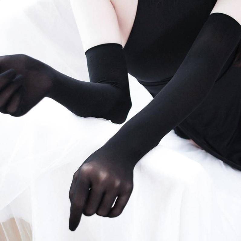 Stockings gloves new product ultra -thin five -finger seamless anti -hook silk long transparent etiquette glove sunshine white silk glove