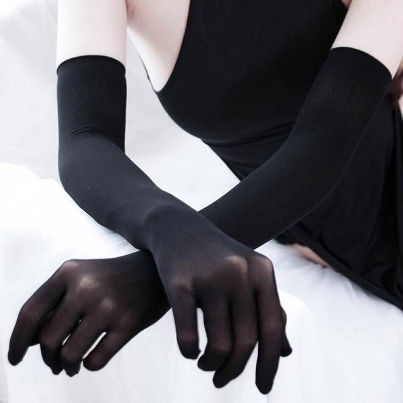 Stockings gloves new product ultra -thin five -finger seamless anti -hook silk long transparent etiquette glove sunshine white silk glove
