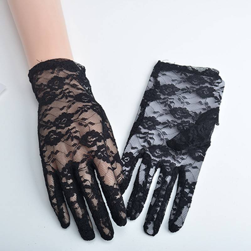 Summer lace sunscreen gloves female thin short driver driving wedding bride bride etiquette sex sex, black gloves